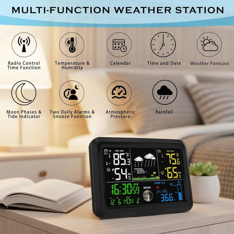 YZDTECH Digital Wireless Rain Gauge Outdoor, Home Weather Station Wireless Indoor Outdoor with Self-Emptying Rain Gauge, Thermometer, Barometer, Hygrometer, Atomic Clock, Weather Forecast and Alerts - Image 5